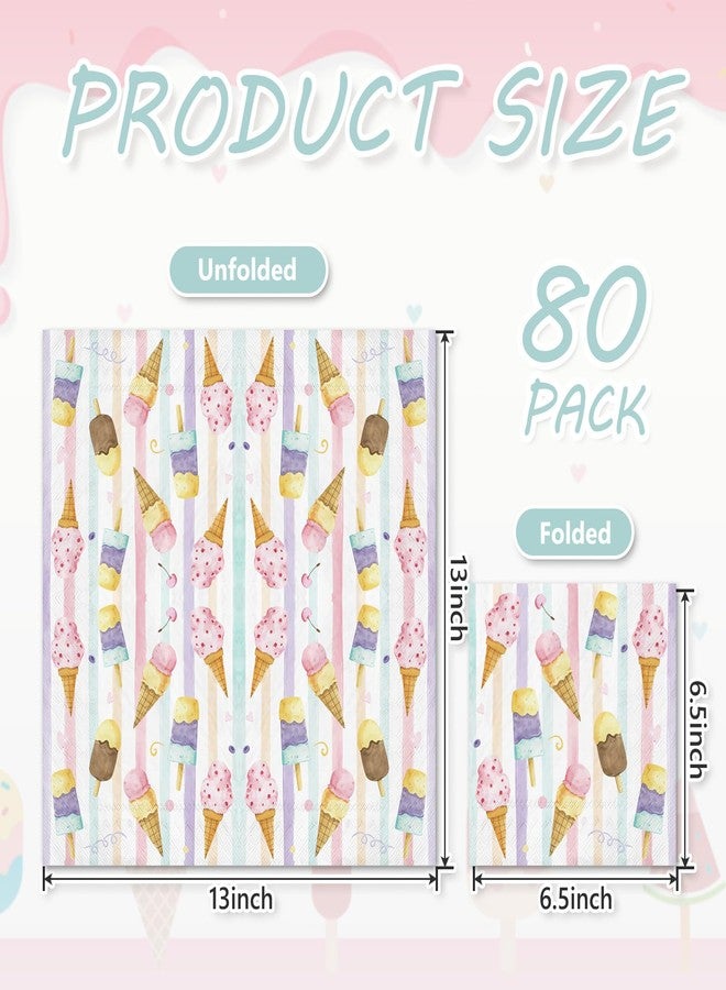 JarThenaAMCS 80Pcs Ice Cream Paper Napkins Watercolor Beverage Popsicle Disposable Napkins Luncheon Dinner Dessert Napkins for Summer Ice Cream Theme Birthday or Baby Shower Party Supplies - Image 2